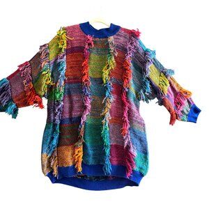 Vintage Colorful Fringe Sweater Dress
